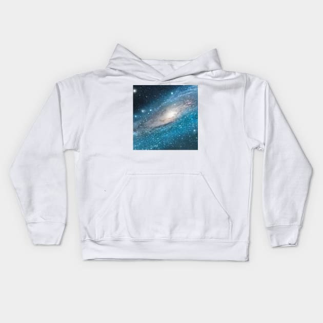 Teal Blue Galaxy Kids Hoodie by Siha Arts